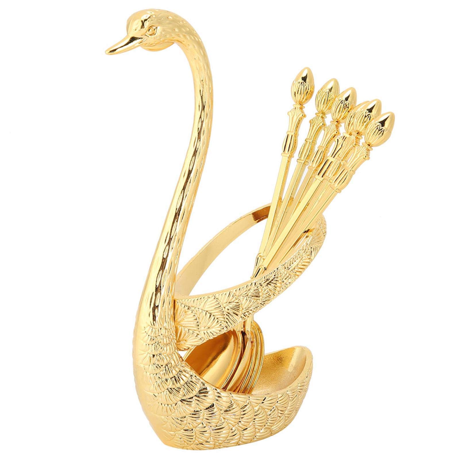 Kit de cuchara de comida portátil multifuncional de aleación de zinc con forma de cisne, moderno y duradero juego de cubiertos para cocina, cafés, restaurante (dorado)