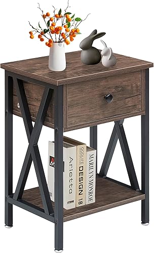 Miniatura 9 de VECELO - Mesita de noche moderna, mesa auxiliar de cabecera con cajón y estante de almacenamiento para sala de estar y dormitorio, marco de metal