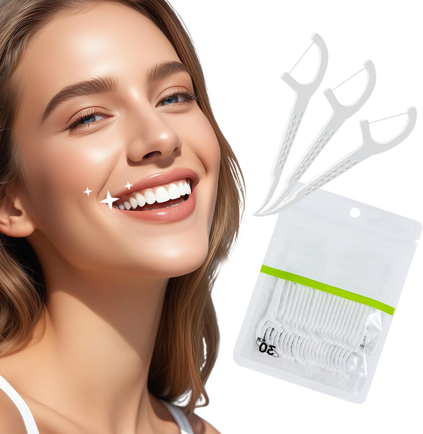 EKIND 30 Count Dental Floss Disposable Tooth Sticks Smooth Strong Thread Easy Grip Handle Oral Care Zip Seal Bag for Daily Cleaning