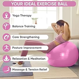 APEXUP Yoga Ball Exercise Ball, Anti Slip Stability Ball Chair, Heavy Duty Large Gym Ball for Fitness, Balance, Core Workout and Physical Therapy (M (19~22) 55cm, Fuschia)