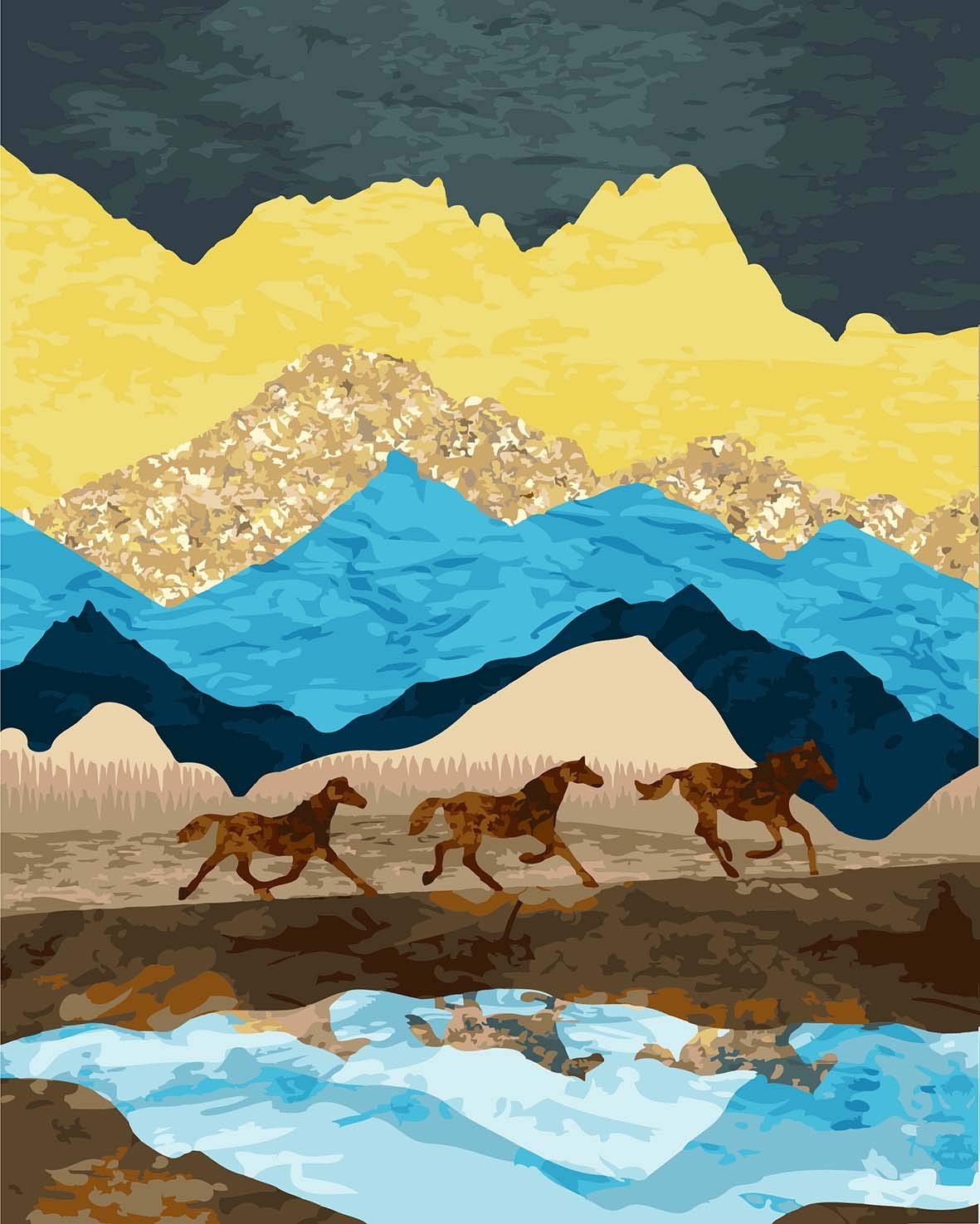 WOWDECOR Art Supplies Horse Animals Mountain DIY Paint by Numbers Kits 40 x 50cm with Painting Brushes Canvas (Framed) โ image 1