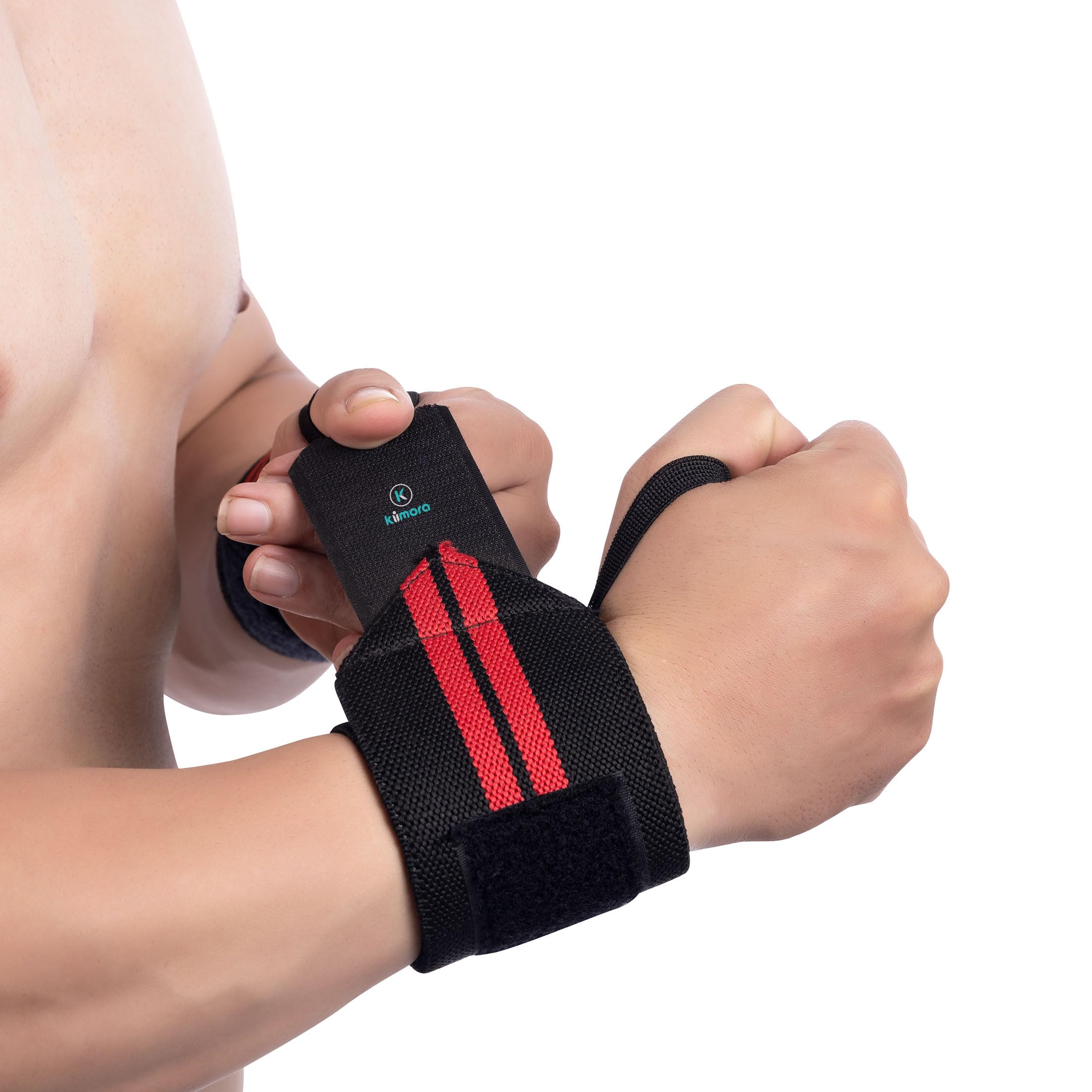 Kiimora Wrist Support with Thumb Loop for Weightlifting & Gym - Elastic Band & Velcro Strap for Men & Women (Black&Red) (Black and Red)-image-47