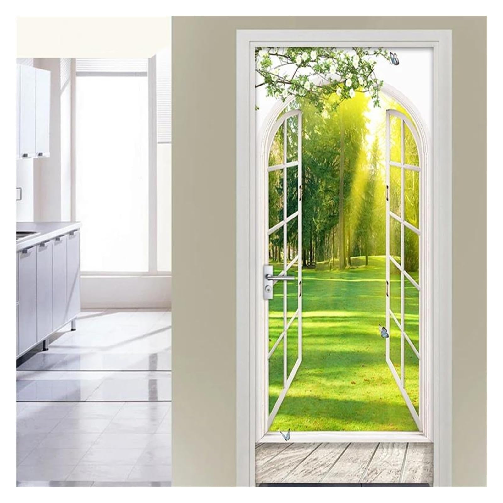 Sparadrap muraux papier peint de porte pour agrandir couloir
