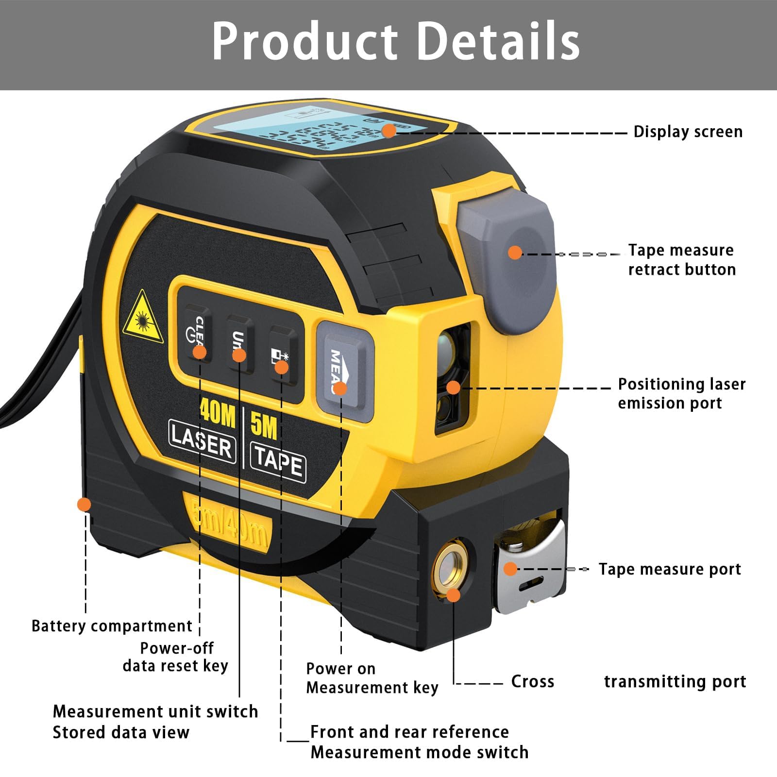 Metro a nastro Almighty Tools, righello onnipotente, telemetro 3 in 1 con display a LED, metro a nastro digitale, strumenti onnipotenti (blu, 1 pezzo)