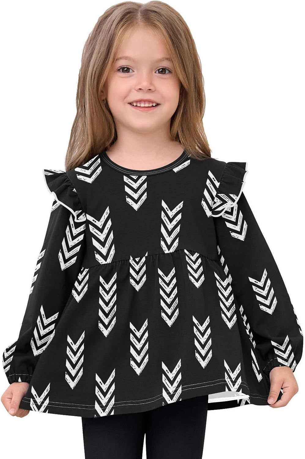 visesunny Toddler Clothes for Girls Indicator Arrow Graphics Long Sleeve Fall Shirts Cotton Top with Ruffle Collar