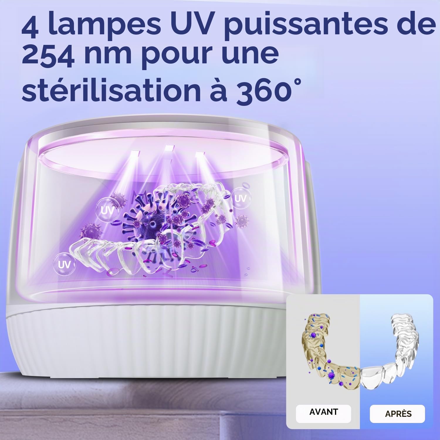 MySmile Nettoyeur de retenue à ultrasons 200ML 45 kHz avec minuterie numérique pour prothèses dentaires