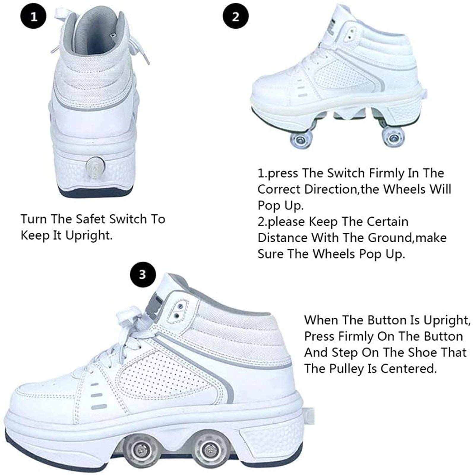 Zapatos con Ruedas Cuatro para Pequeños Niños y Niña Automática Calzado de Skateboarding Deportes de Exterior Patines y Deporte Gimnasia Zapatillas,High-top-EU33