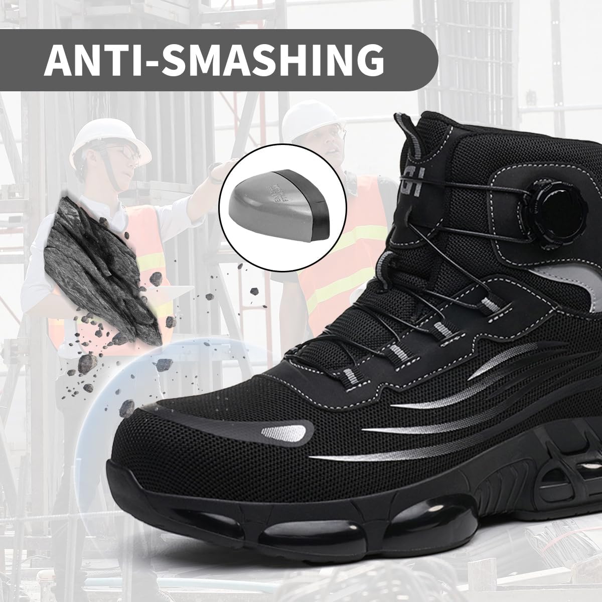 Steel Toe Shoes for Men Non Slip Safety Work Sneakers Lightweight Comfortable Puncture Proof Slip On Athletic Indestructible Construction Cushion Pad - Image 2