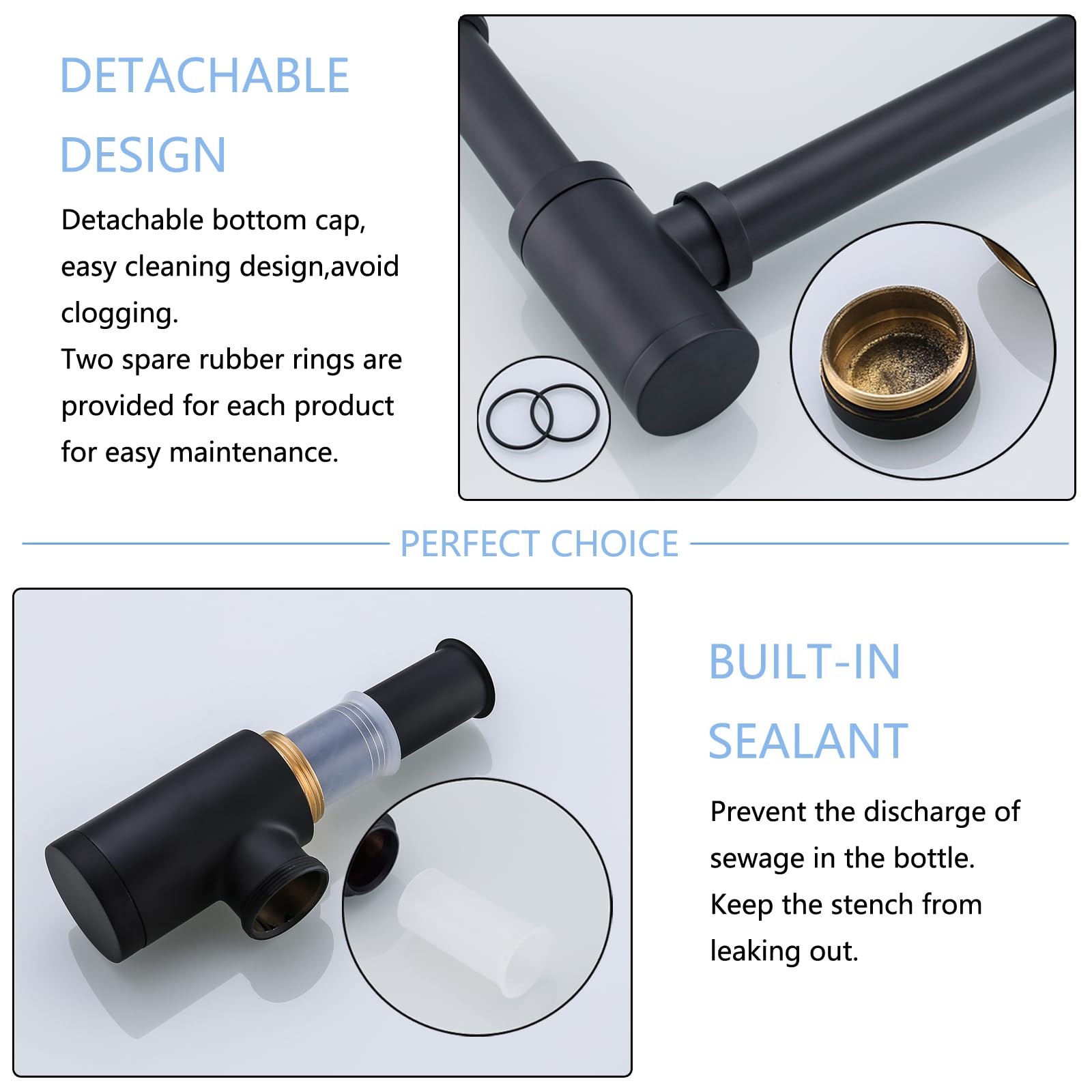 Bottle P Sifone rotondo in ottone 1 1/4 di pollice decorativo P-Trap, kit di scarico per lavabo da bagno, scarico a parete, nero opaco SW-83888MB