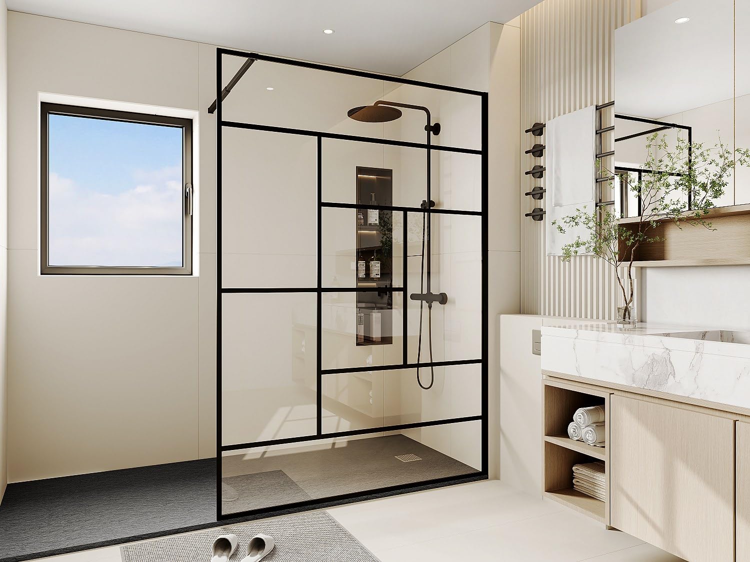 Vente-unique - Paroi de douche à l'italienne style industriel - 140 x 200 cm - SEFANA II