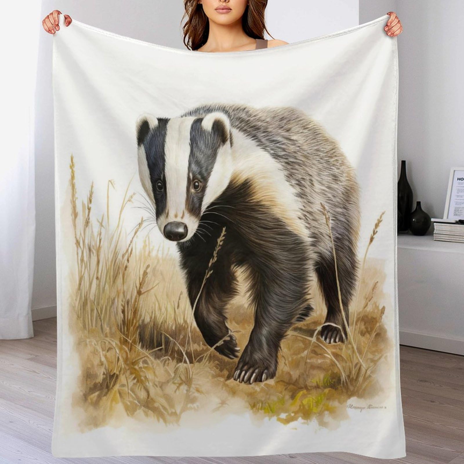 DCCCY Badger Blanket Ultra-soft Micro Fleece Blankets Soft And Warm Throws Anti-pilling Throw For Adults & Kids 130×180cm