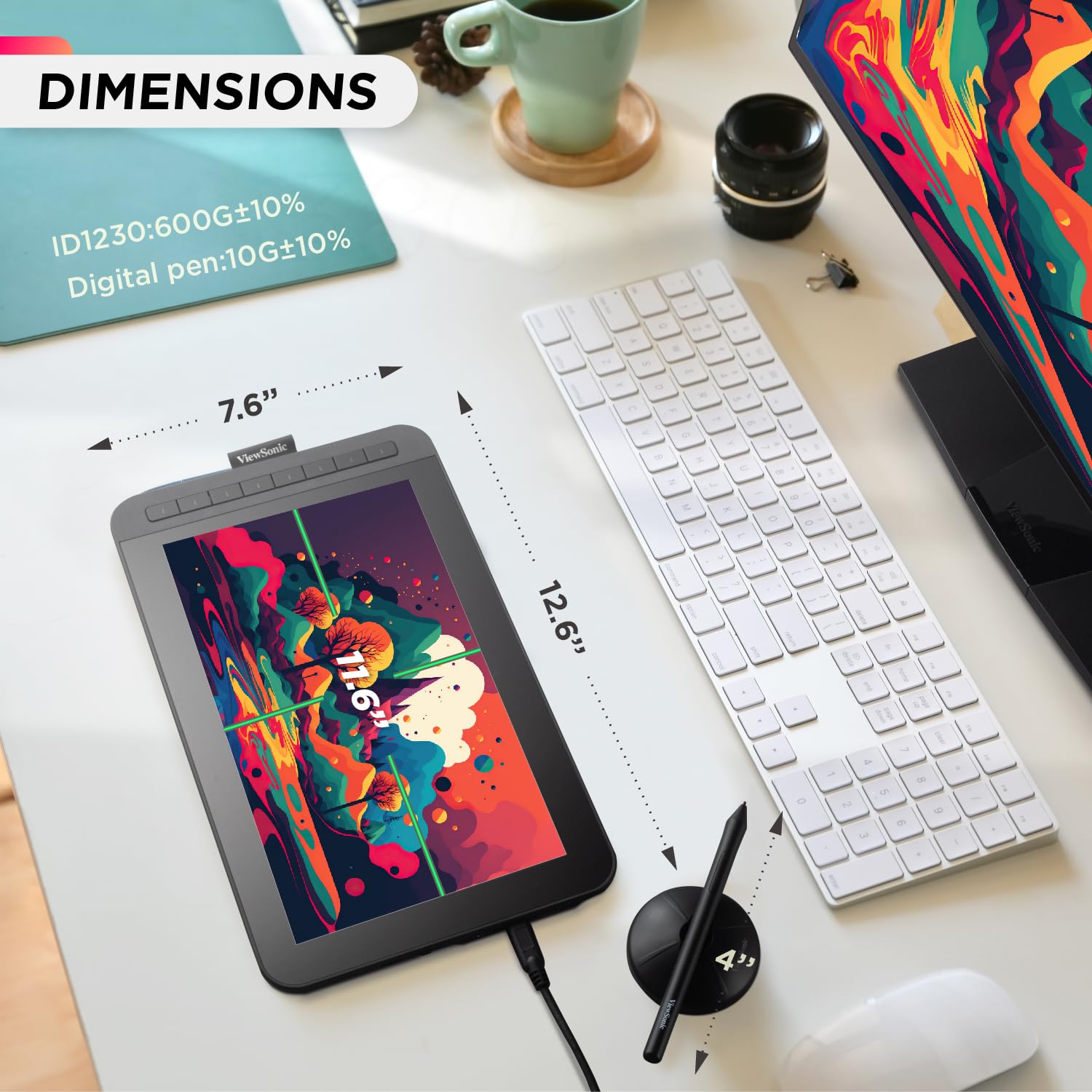 ViewSonic ID1230 - Tableta gráfica Full HD de 12 pulgadas, 8192 Pro Pen 2 sensible a la presión, con detección de inclinación, compatible con Mac y Windows