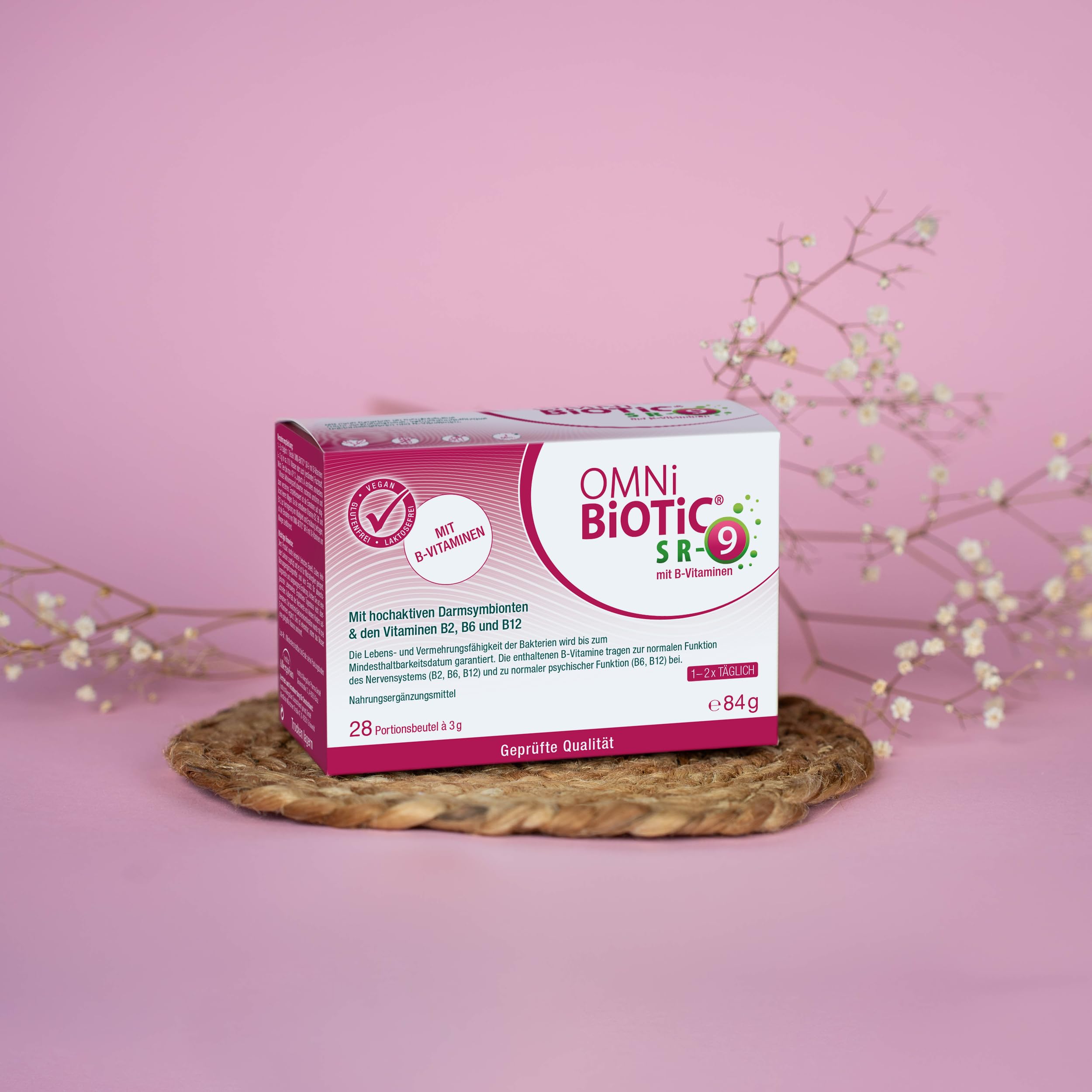 OMNi BiOTiC SR-9 mit B-Vitaminen | 28 Portionen (84g) | 9 Bakterienstämme | 15 Mrd. Keime pro Tagesdosis | Pulver| Vegan | Glutenfrei | Lactosefrei | Zur täglichen Anwendung