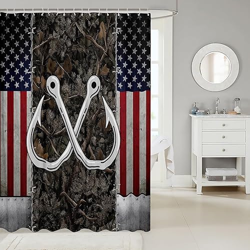 Miniatura 9 de Cortina de ducha de pesca para niños, cortina de baño de pesca para niños, señuelos de pesca grises, cortina impermeable para adolescentes, hombres,