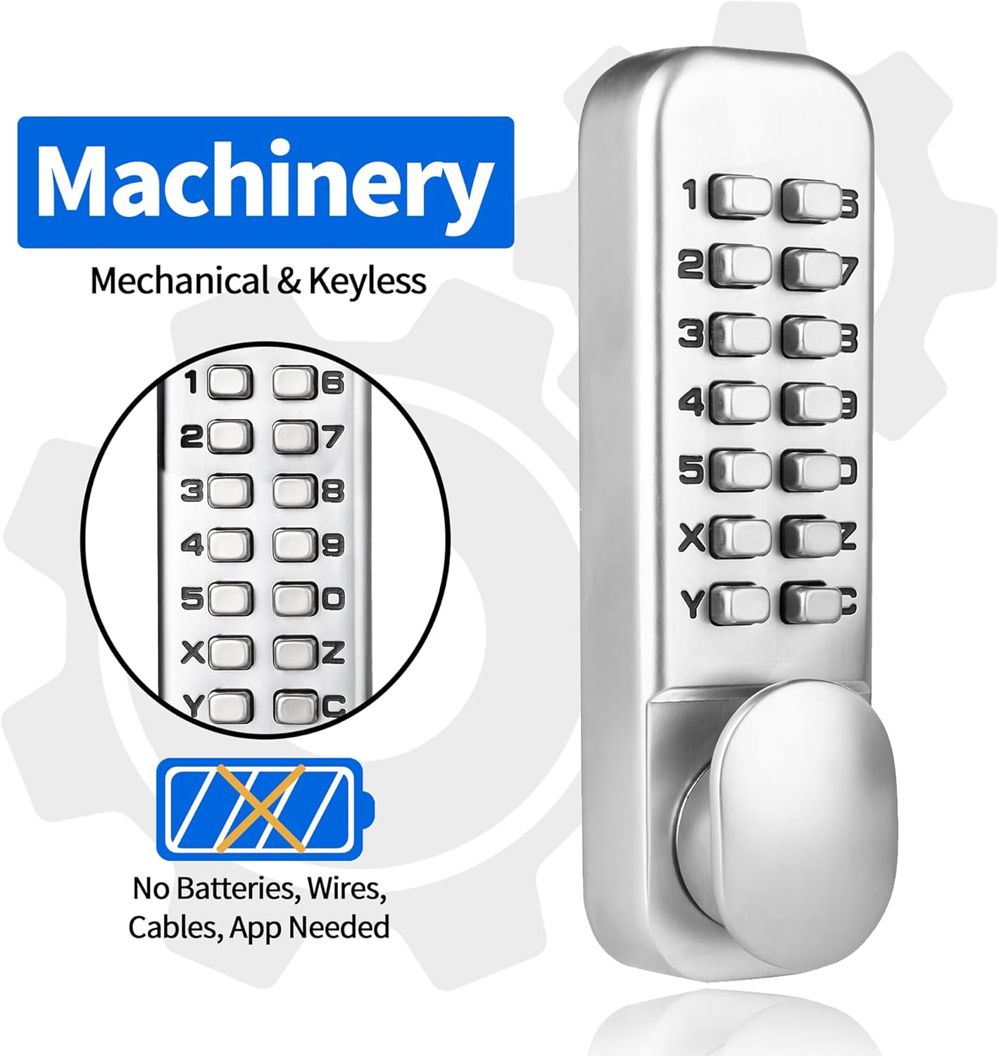 MUTEX Combination Door Lock MX250 Mechanical Keyless Surface Mount Deadbolt - Satin Chrome