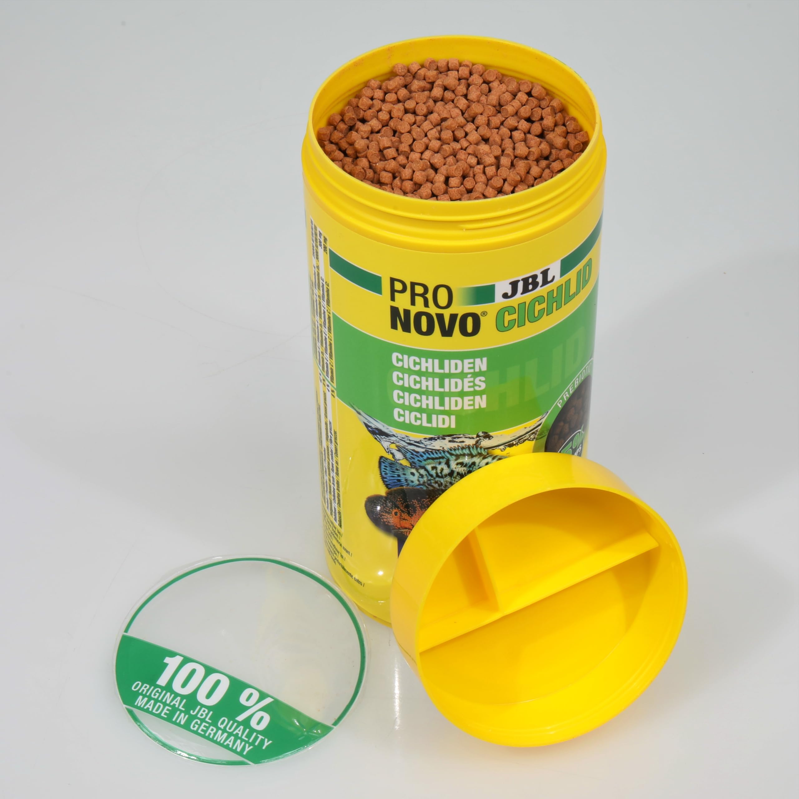 JBL PRONOVO Cichlid Grano, alimento Principal para cíclidos de 15 – 25 cm, dosificador Clic, gránulos para piensos para Peces, Talla XL, 1000 ml