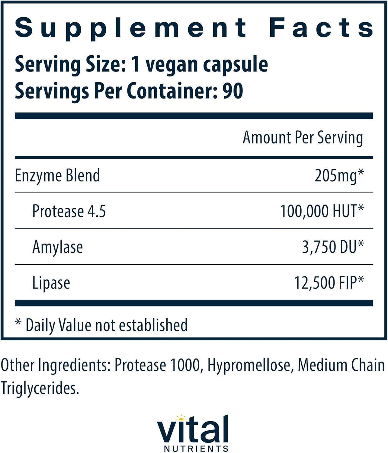 Vital Nutrients Vegan Pancreatic Enzymes - for Women & Men - Enzymes for Digestion Support Gut Health - Relief from Gas & Bloating - Gluten, Dairy, Soy Free - 90 Capsules