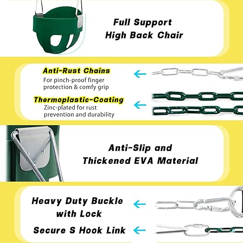 Miniatura 4 de Juego de columpios para exteriores para niños pequeños, asiento de cubo completo con 4 correas para colgar y ganchos para niños, bebés, columpio de