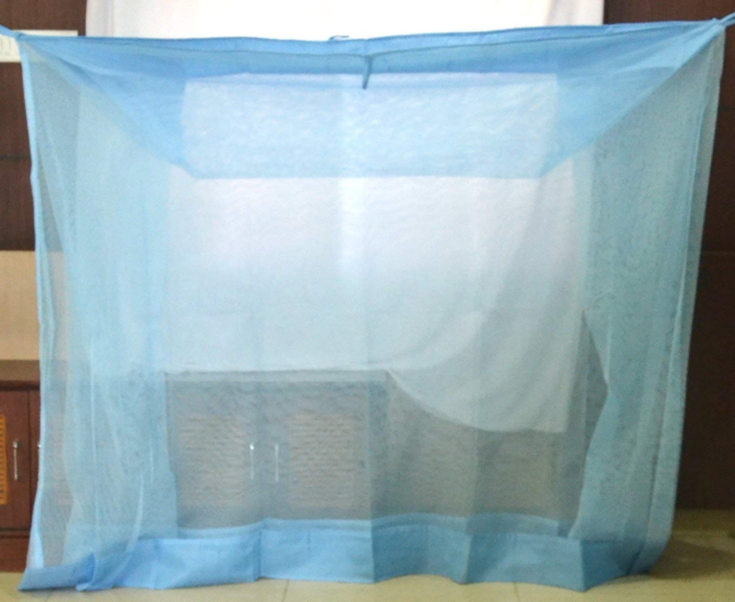 divayanshi polycotton insect & fly protection durable foldable machardani mosquito net for bed (blue, 7 x 7 ft)