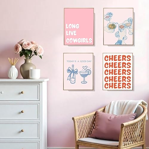 Miniatura 5 de EVER-GOING TUNE Long Live Cowgirls - Juego de 4 piezas de arte de pared de cóctel de moda (8 x 10 pulgadas), póster retro de cóctel, decoración de