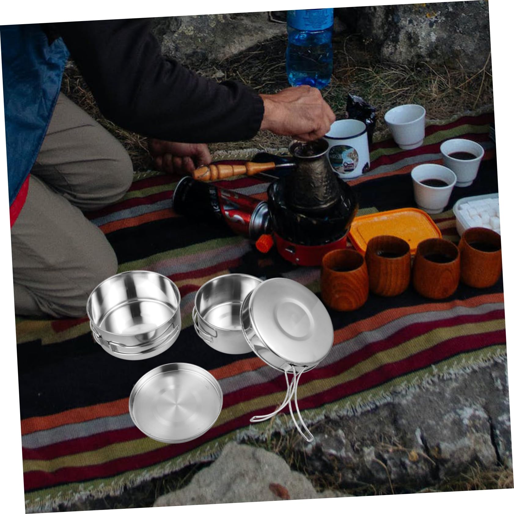 Toyvian Marmite en Acier Inoxydable Équipement De Cuisine De Camping Ustensiles De Cuisine De Camping Ustensiles De Cuisine De Camping pour Kit Poêles De Survie Poêles De Camping