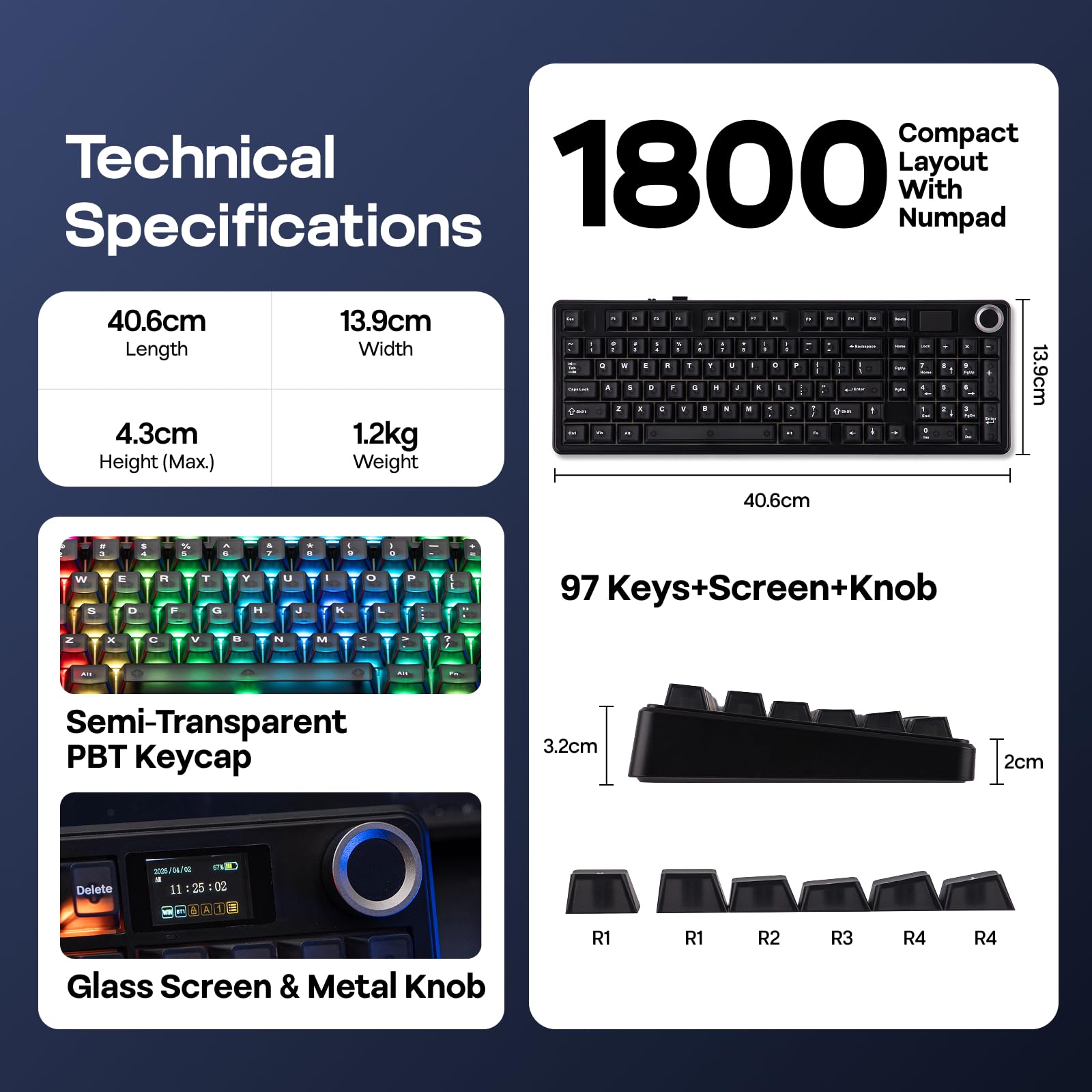 EPOMAKER Aula F99 MAX Teclado Mecánico Inalámbrico, Pantalla&Perilla, 8000mAh, Teclado Cremoso de 2.4Ghz/BT, Switch Prelubricado, Intercambiable en Caliente, RGB, Software Personalizable (Negro Mate)