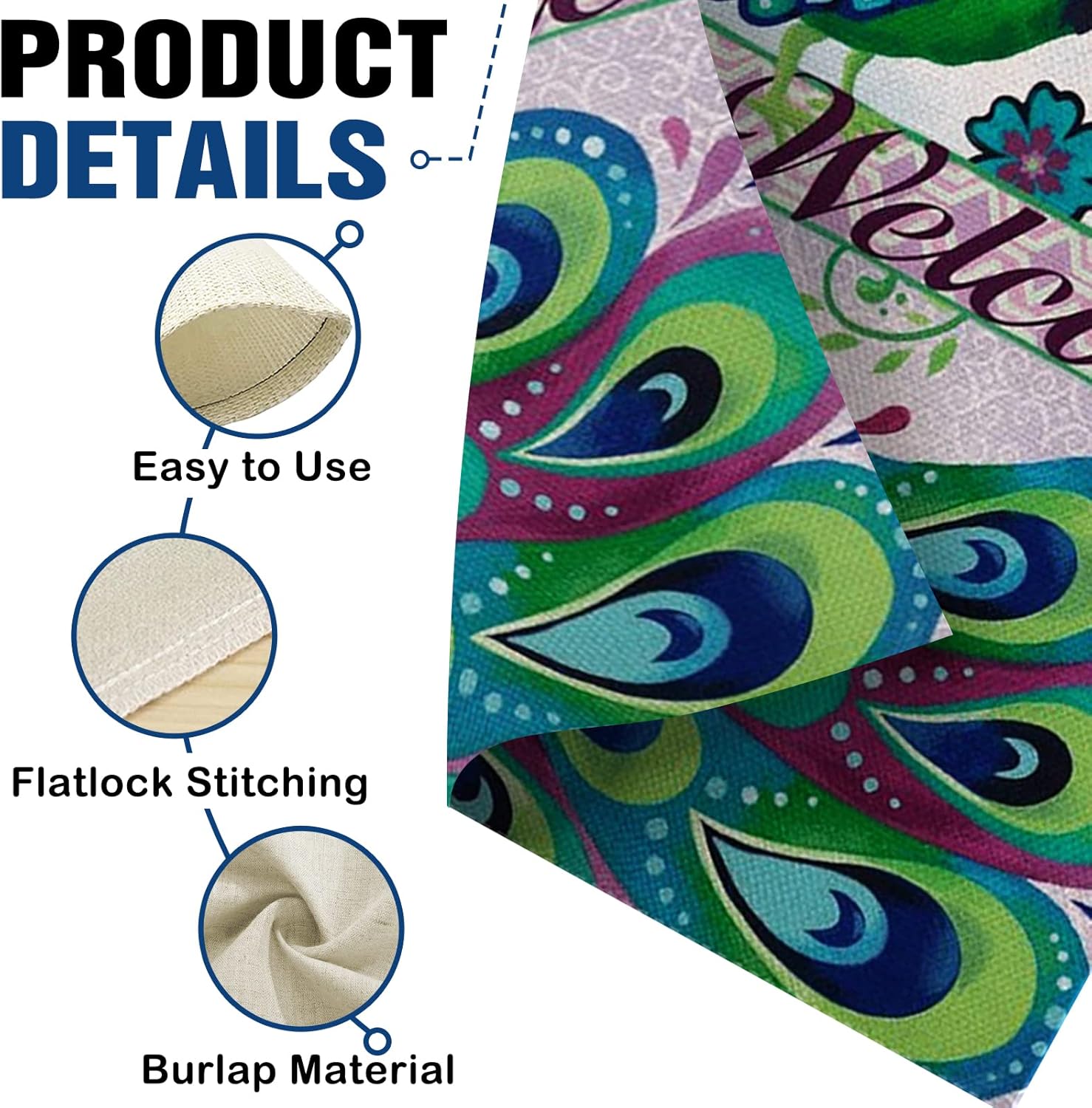 Dyrenson Welcome Spring Summer Peacock Decorative Garden Flag, Daisy Pansy Flower Green Yard Outside Home Decorations, Seasonal Burlap Outdoor Small Decor Double Sided 12 x 18 - Image 4