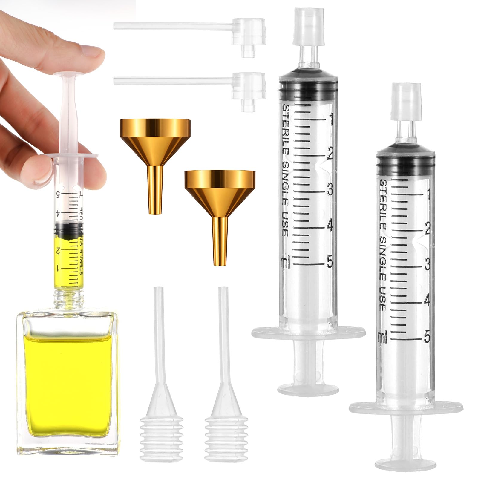 8 Pcs Perfume Refill Tool Kit, Perfumes Syringe Extractor Plastic Clear Perfume Dispenser Transfer Kit Cosmetic Dispenser Tool Set for Outdoor Travel (Transparent White Gold)