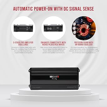 MB Quart Formula 2,000 Watt 1 Ohm Stable Mono Full Range Class Q1 Car Audio Mobile Amplifier with Bass Remote, FA2-2000.1, Black