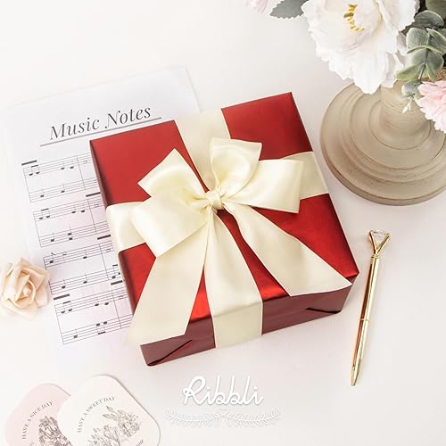 Miniatura 282 de Ribbli - Cinta de satén roja de doble cara, 1 pulgada x 25 yardas, uso para ramo de lazos, envoltura de regalo de Navidad, arreglo floral Rojo