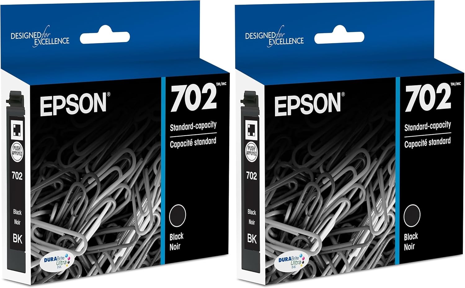 Epson T702 DURABrite Ultra -Ink Standard Capacity Black -Cartridge (T702120-S) for Select Workforce Pro Printers (Pack of 2)