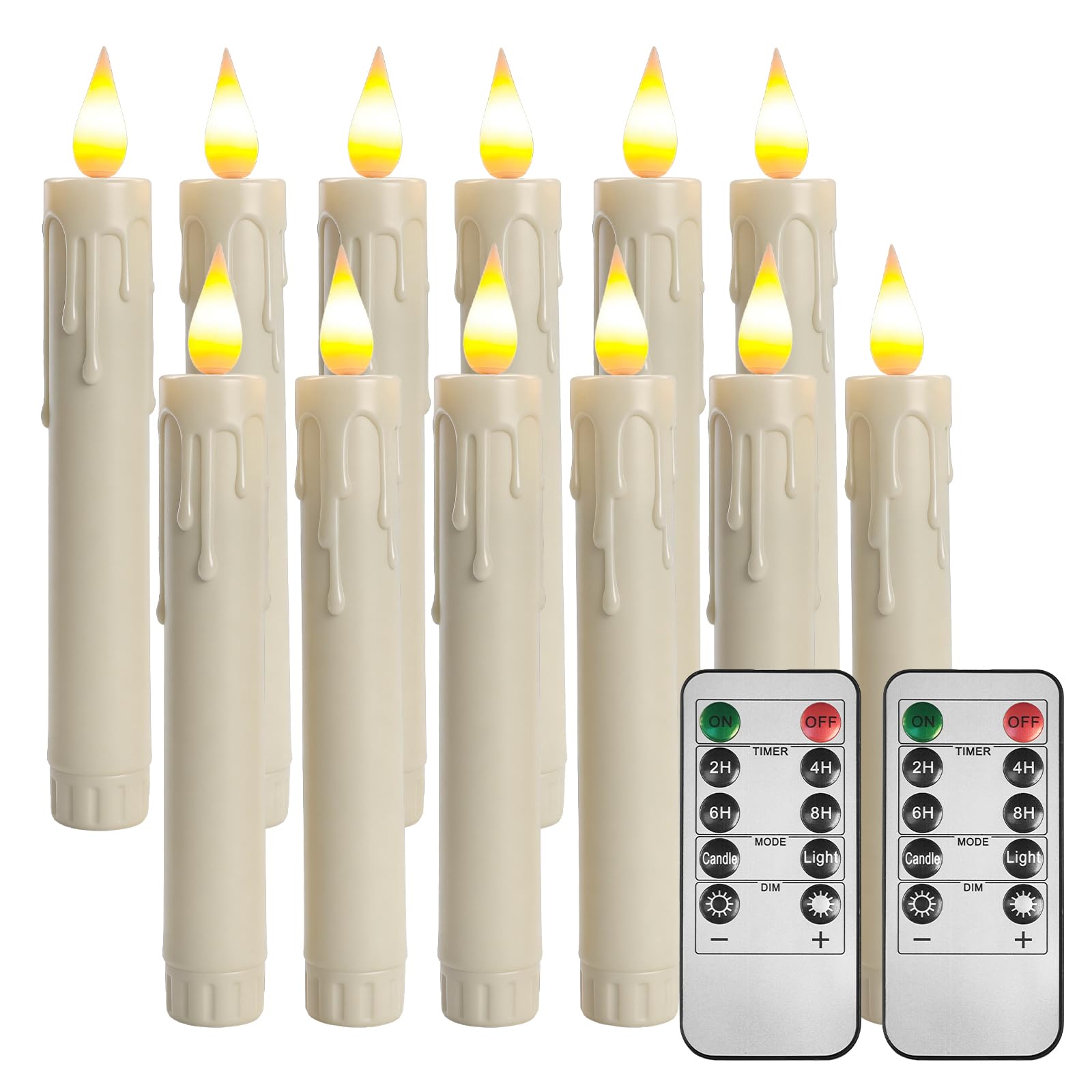 6.7 Inch Flameless Taper Candles with 2 Remotes LED Candlesticks Battery Operated Realistic Flickering Flame, for Wedding Centerpieces, Christmas, Home Decor 12 Pack
