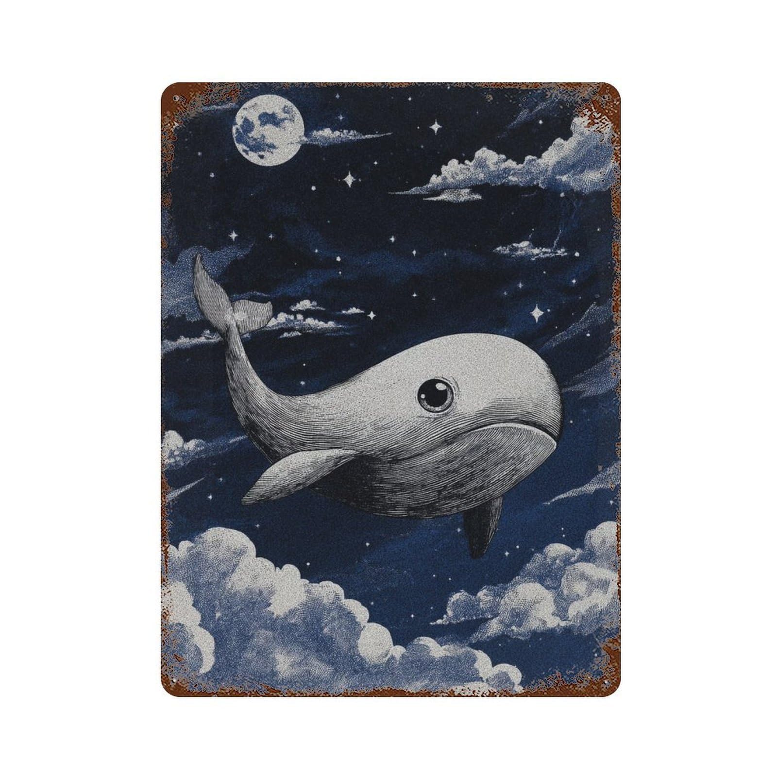 Rust Effect Whale in The Sky-4 Rusty Metal Tin Sign 15.7"x11.8", Old School Wall Decor for Pub, Kitchen And Man Cave Decor