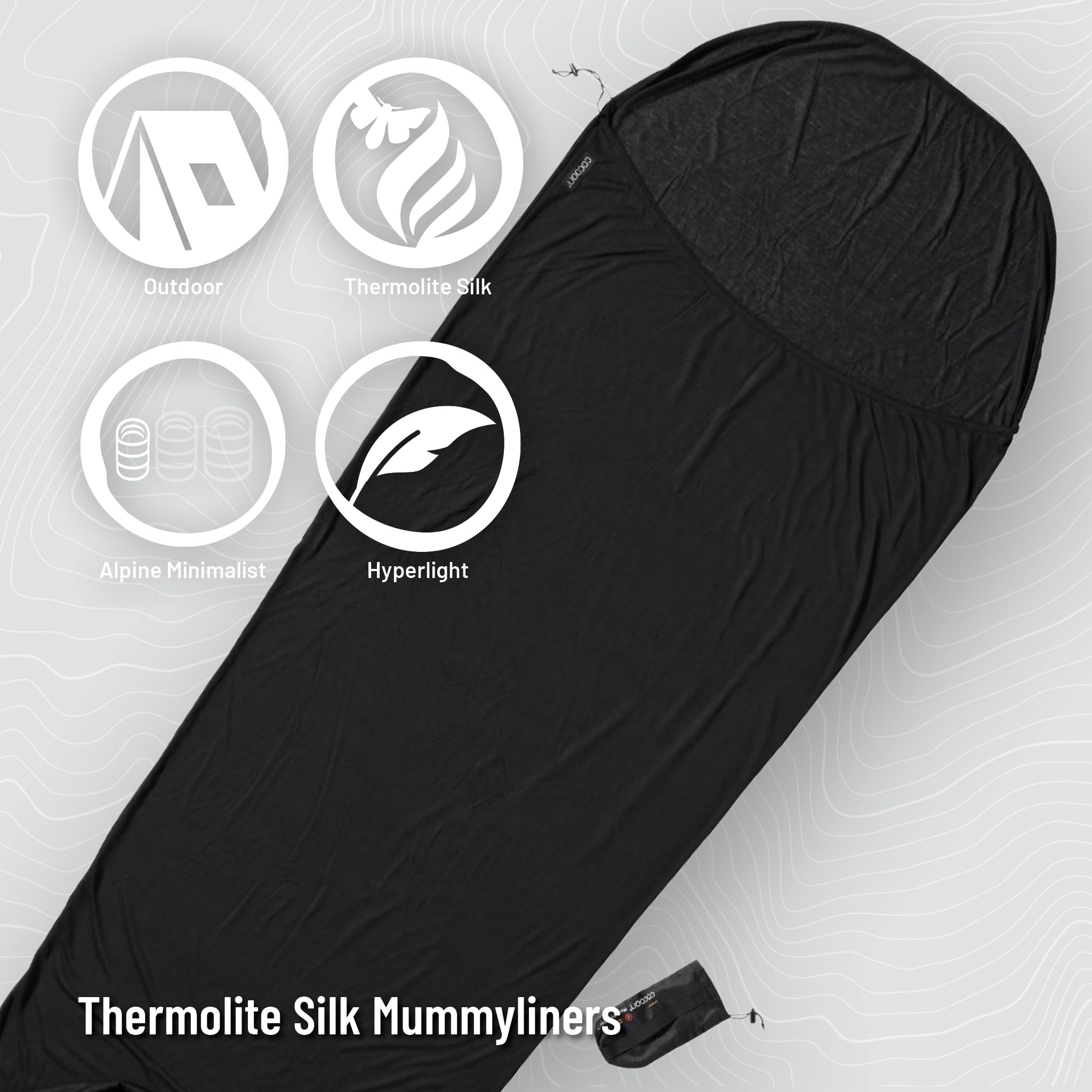 Cocoon Lenzuola per Sacco a Pelo Thermolite Seide Mummyliner, Volcano Grey, 241x90 cm