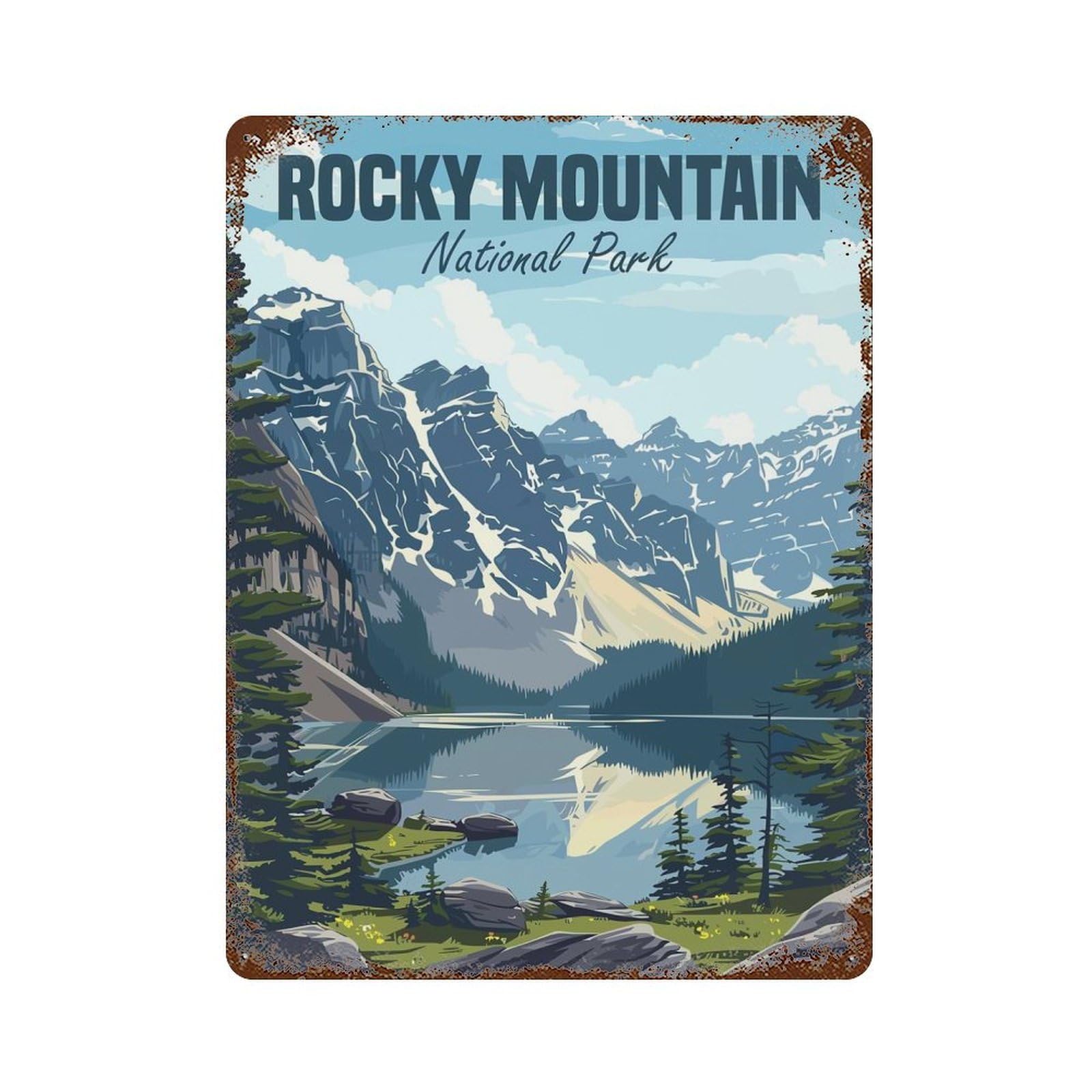 Garage Style Rocky Mountain Park Aged Metal Wall Plaque 15.7"x11.8", Decorative Metal Wall Art for Bar And Workshop