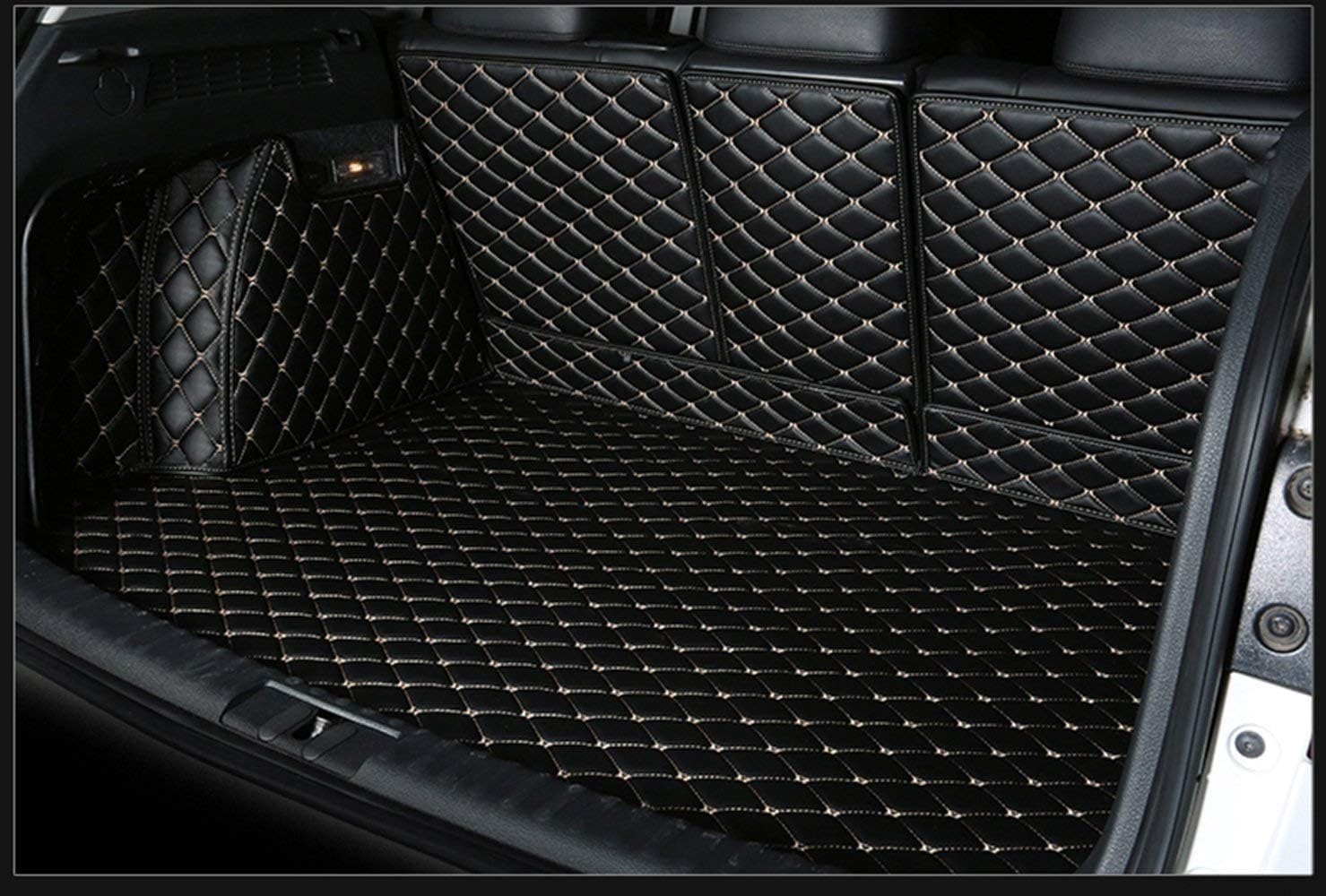 Trunk Mat Compatible with Porsche Cayenne SUV Fuel(Non for Hybrid) 2019-2025 Cargo Liner &Backrest Cover+High Side Panels Black with Gold Stitching