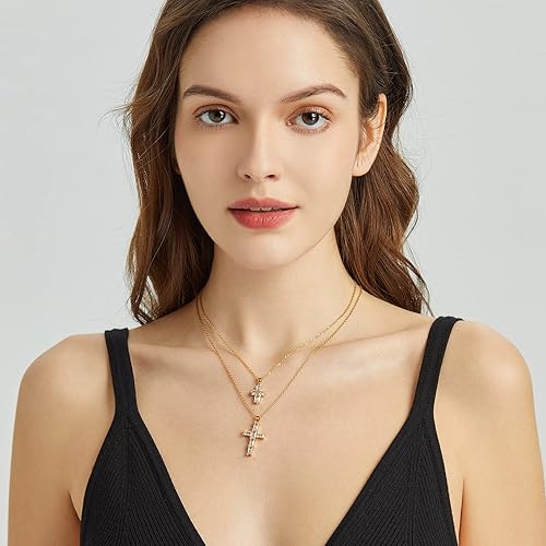 Miniatura 2 de Gold Cross Necklaces for Women 18k Gold Plated Adjustable Layered Cross Necklace Cubic Zirconia Cross Necklace Cross Gifts for Women