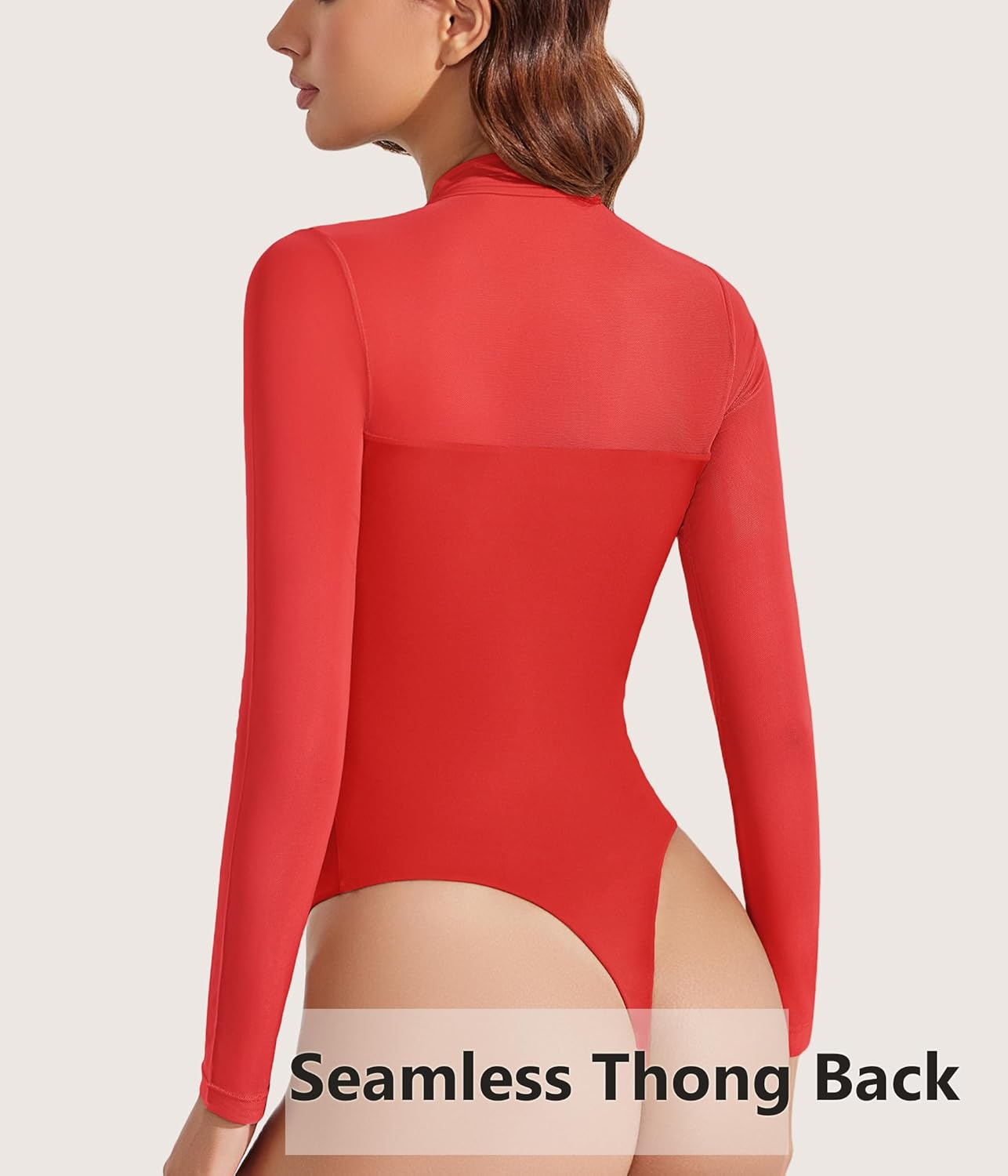 Avidlove Long Sleeve Bodysuits for Women Mesh Bodysuit Top Mock Neck Thong Body Suit Going Out Tops - Image 8