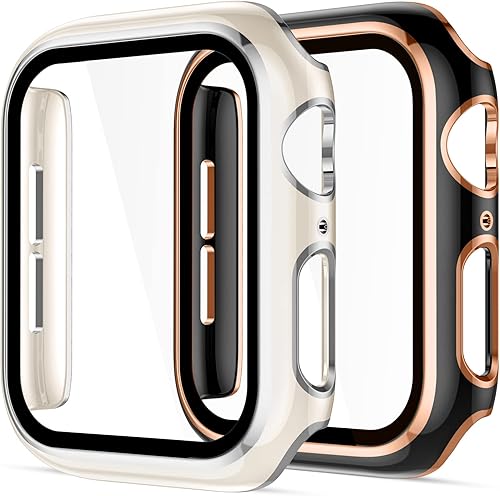 Charlam Funda compatible con Apple Watch de 1.614 pulgadas (1.614 in) Series 8 7 con protector de pantalla de vidrio templado, paquete de 2 fundas