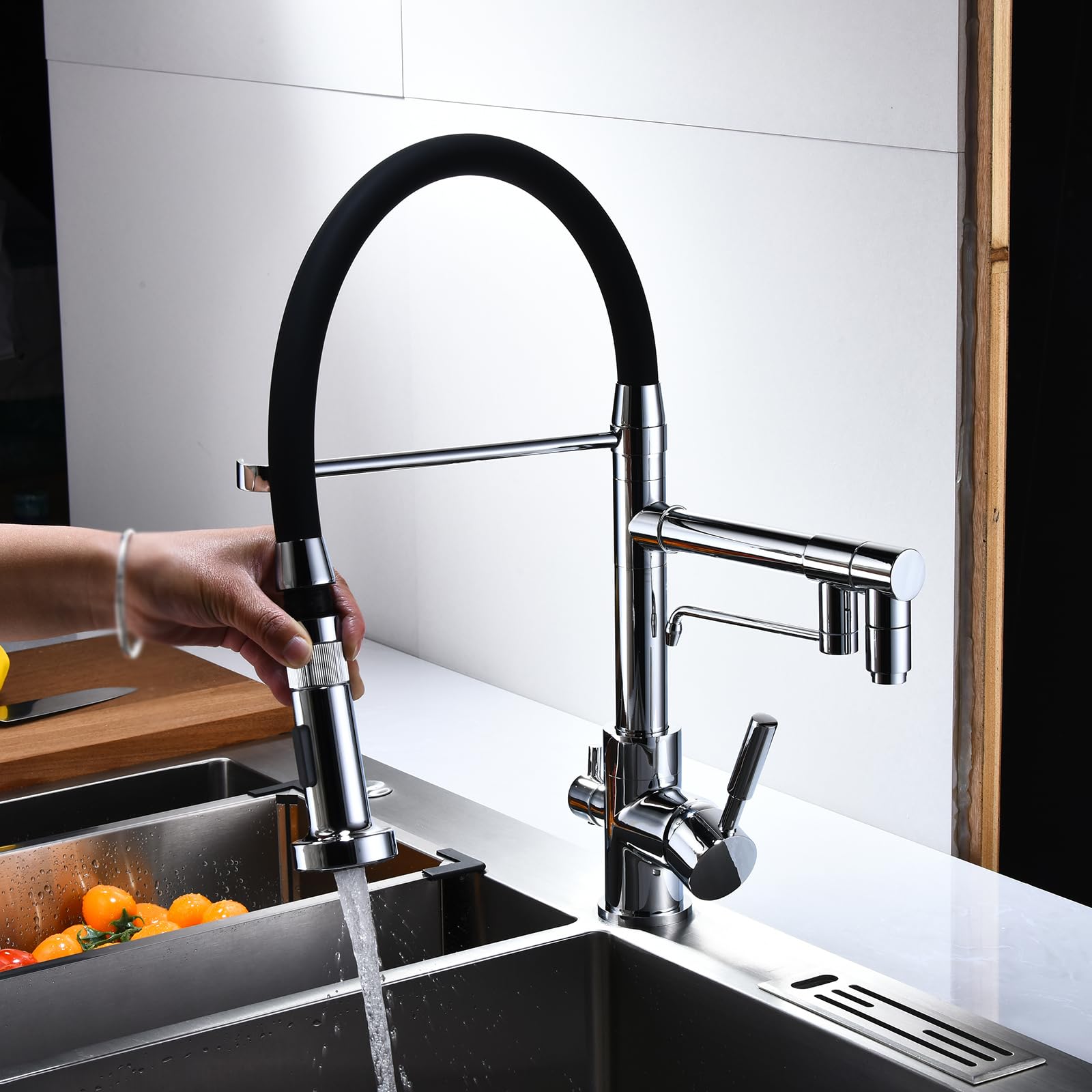 Kitchen Sink Tap 3 Way Flexible Tube Taps Outlets Brass-Chrome Plated