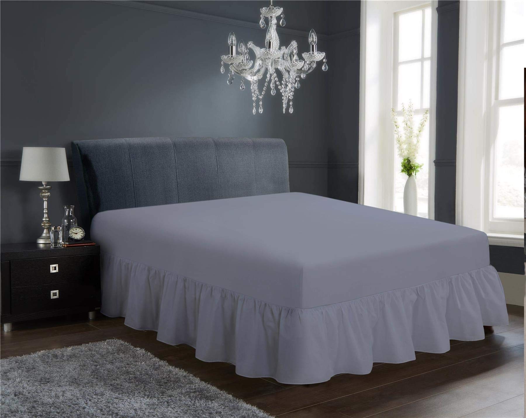 Olivia Rocco Grey Frilled Base Valance Sheet Easy Care Polycotton Base Valances Bed Linen Double