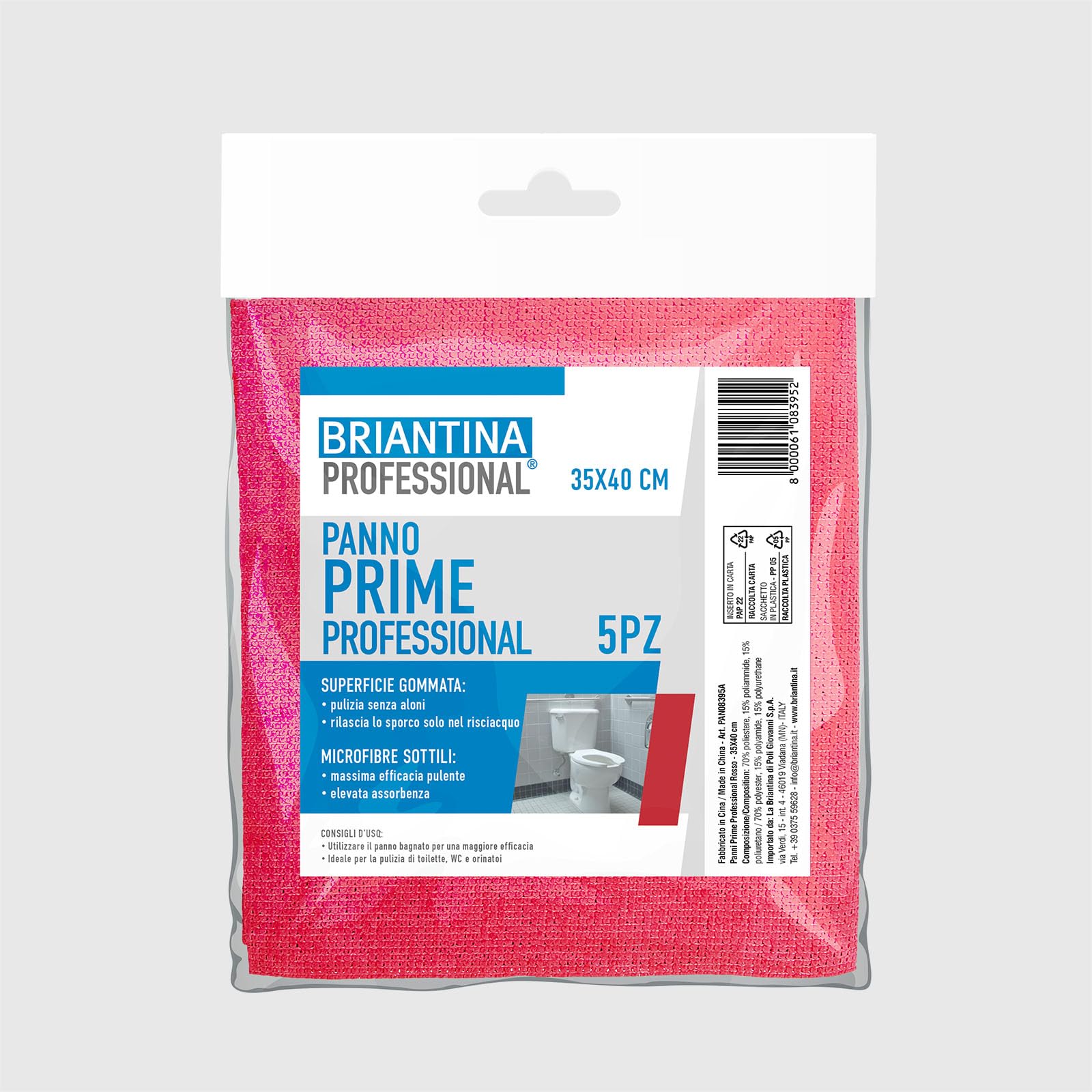 La Briantina Prime Professional - Red Rubberized Microfibre Cloth - 35 x 40 cm - High Absorbency - Colour System - Professional and Home Use