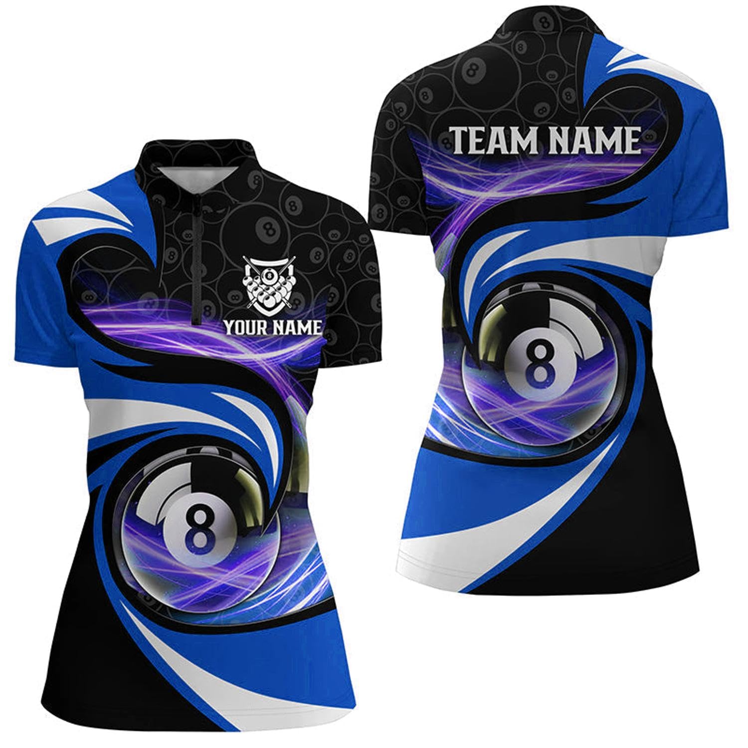 Personalized Style Red 8 Ball Billiard 3D Quarter Zip Shirts for Women 8 Ball Pool Team Jerseys V1063