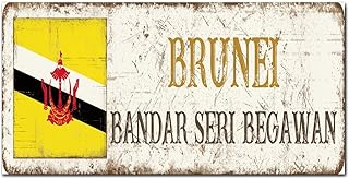 Madcolitote Rustic Brunei Wood Signs Bandar Seri Begawan Flag Street Signs Customized Farmhouse Patriotic Decor Wood Plaque Country Souvenir Wall Art Wall Decor for Home Man Cave 6x12in
