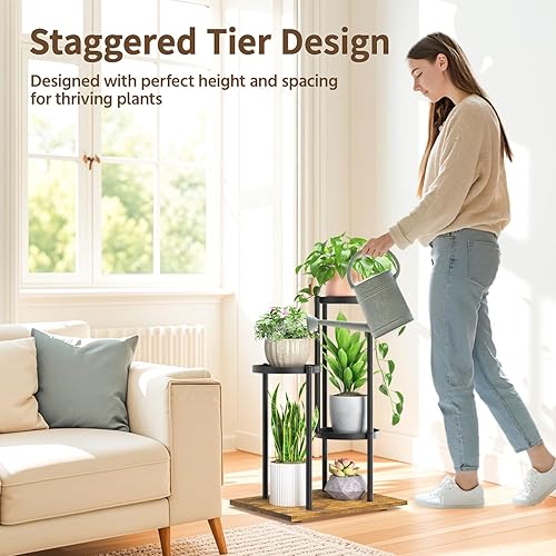 Miniatura 2 de LASZOLA Soporte para plantas negro de 3 niveles para interior, soporte de metal resistente para macetas, soporte para flores, organizador moderno y
