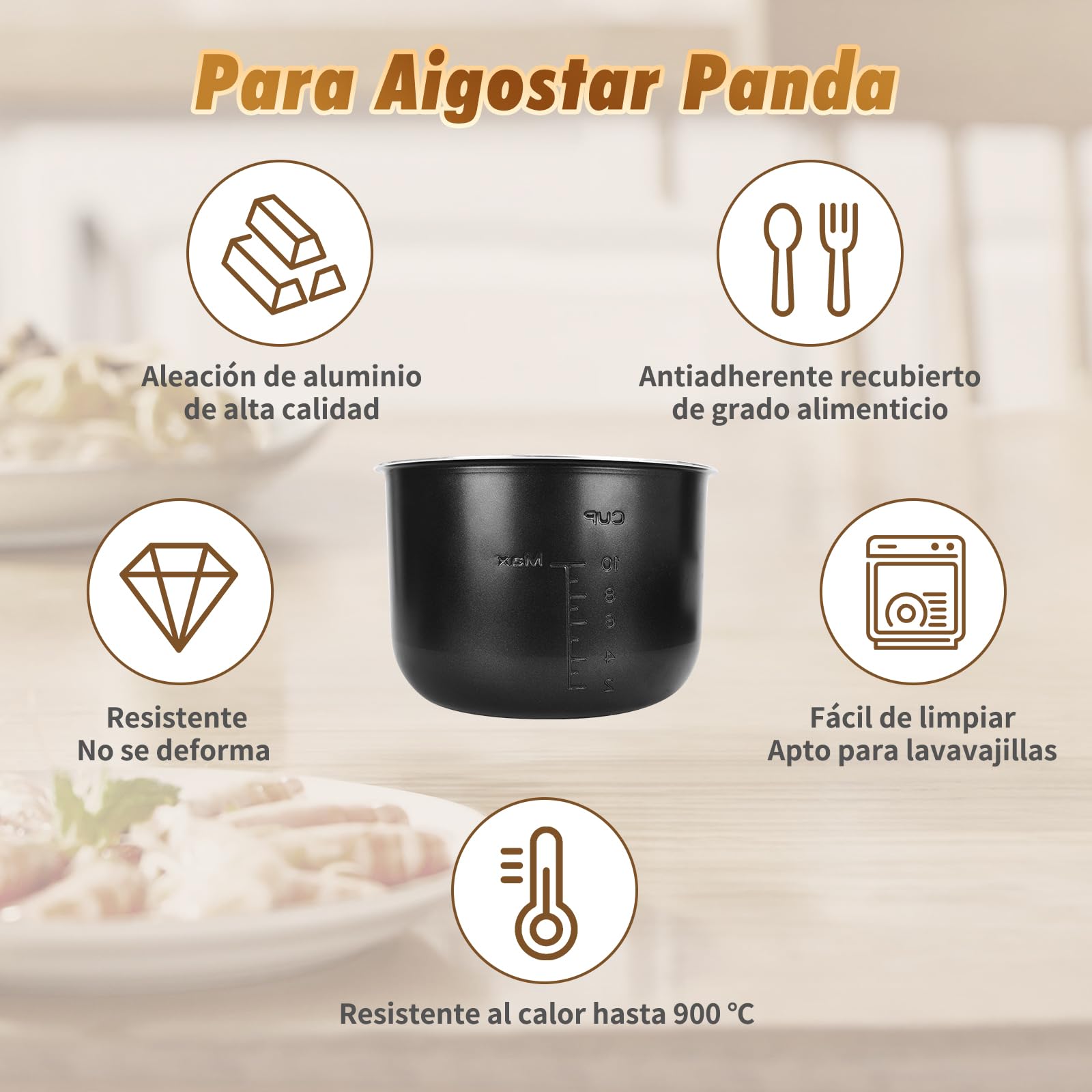 Aigostar Olla de Cocción Interior Presuure Cooker 5,5 litros, Interior con Revestimiento Antiadherente, Olla Arrocera, para Aigostar Slow Cooking(Panda), Negro