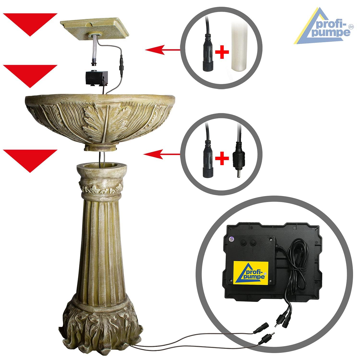 Fontana da giardino a energia solare, fontana ornamentale, fontana con luce LED e batteria agli ioni di litio