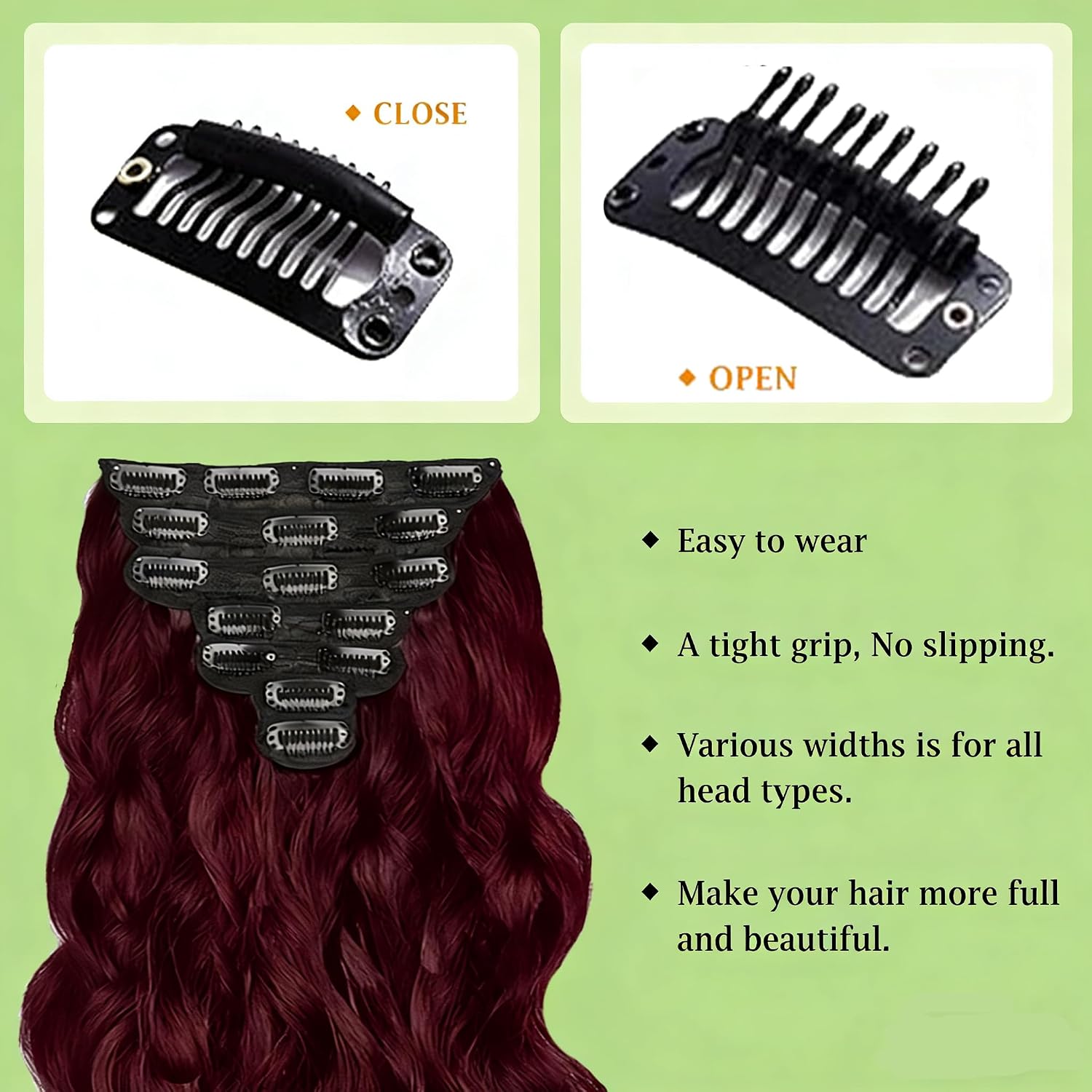 99J Clip in Extensions Human Hair 18 Inch Burgundy Long Wave Clip in Seamless Extensions Human Hair Skin Weft Seamless Invisible Unprocessed Brazilian Virgin Remy Hair 120g