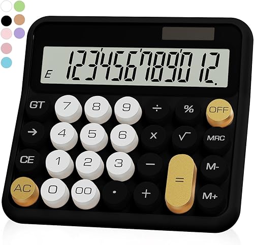 Miniatura 13 de Calculadora morada, 12 dígitos con pantalla LCD grande y botones grandes, accesorios de oficina morados para escritorio de mujer, bonita calculadora
