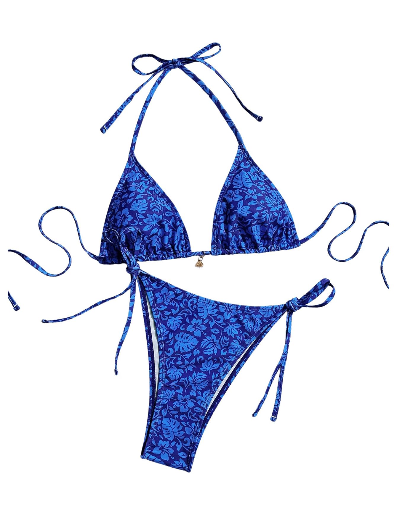 Milumia Women's Floral Bikini Set Halter Triangle String Swimsuits Side Tie Bathing Suit